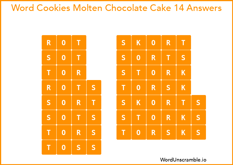 Word Cookies Molten Chocolate Cake 14 Answers