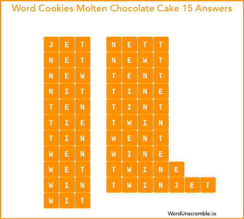 Word Cookies Molten Chocolate Cake 15 Answers
