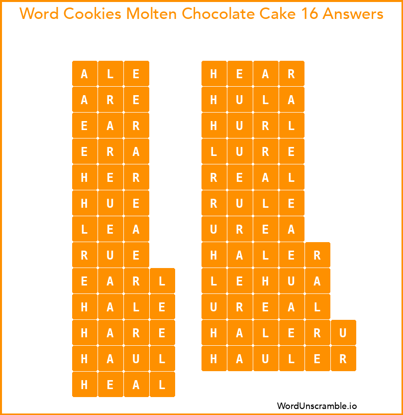 Word Cookies Molten Chocolate Cake 16 Answers