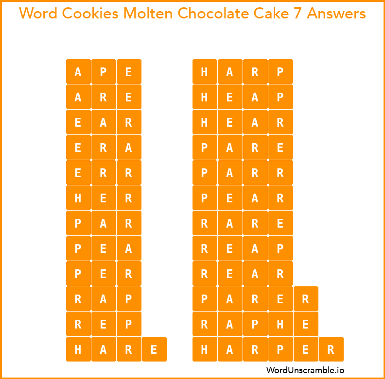 Word Cookies Molten Chocolate Cake 7 Answers