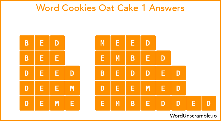Word Cookies Oat Cake 1 Answers
