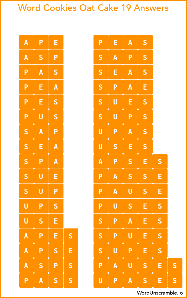 Word Cookies Oat Cake 19 Answers