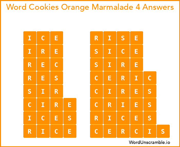 Word Cookies Orange Marmalade 4 Answers