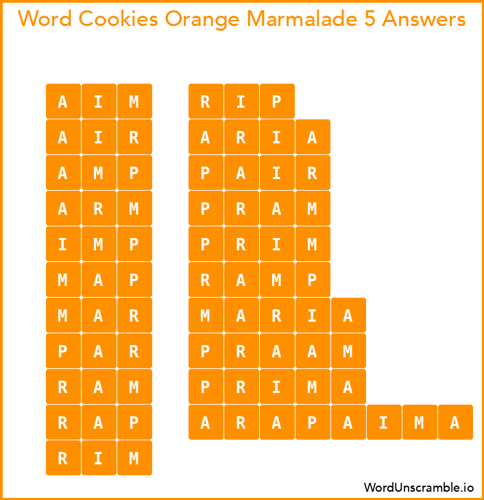 Word Cookies Orange Marmalade 5 Answers