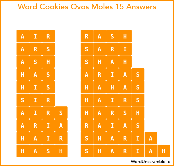 Word Cookies Ovos Moles 15 Answers