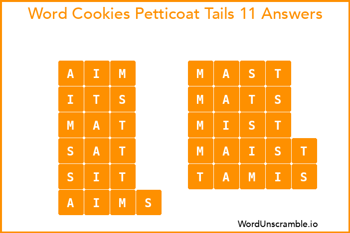 Word Cookies Petticoat Tails 11 Answers