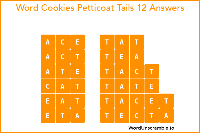 Word Cookies Petticoat Tails 12 Answers
