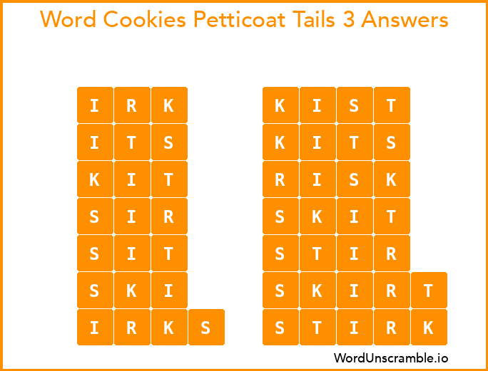 Word Cookies Petticoat Tails 3 Answers