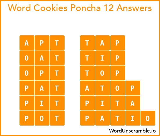 Word Cookies Poncha 12 Answers