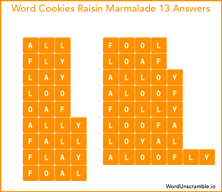 Word Cookies Raisin Marmalade 13 Answers