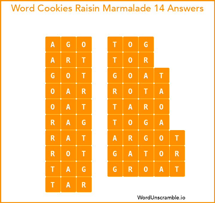 Word Cookies Raisin Marmalade 14 Answers