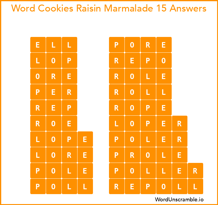 Word Cookies Raisin Marmalade 15 Answers