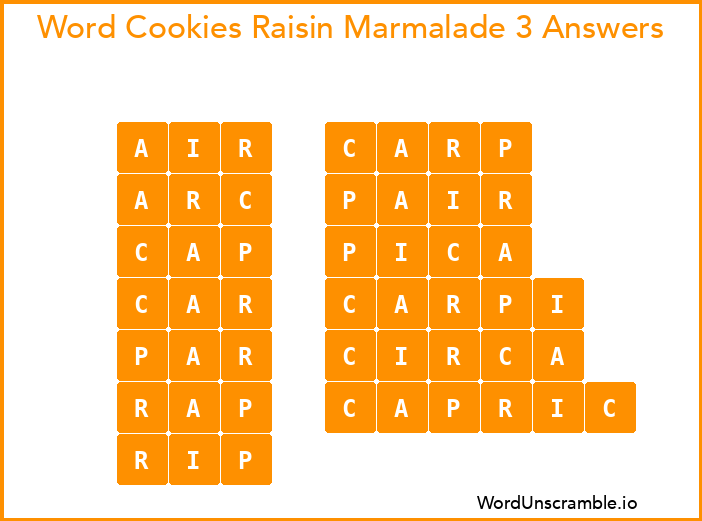 Word Cookies Raisin Marmalade 3 Answers