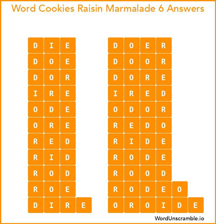 Word Cookies Raisin Marmalade 6 Answers