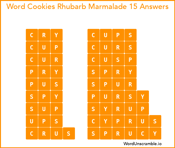 Word Cookies Rhubarb Marmalade 15 Answers