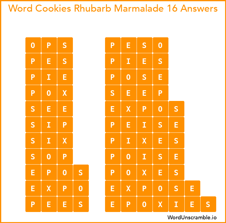 Word Cookies Rhubarb Marmalade 16 Answers