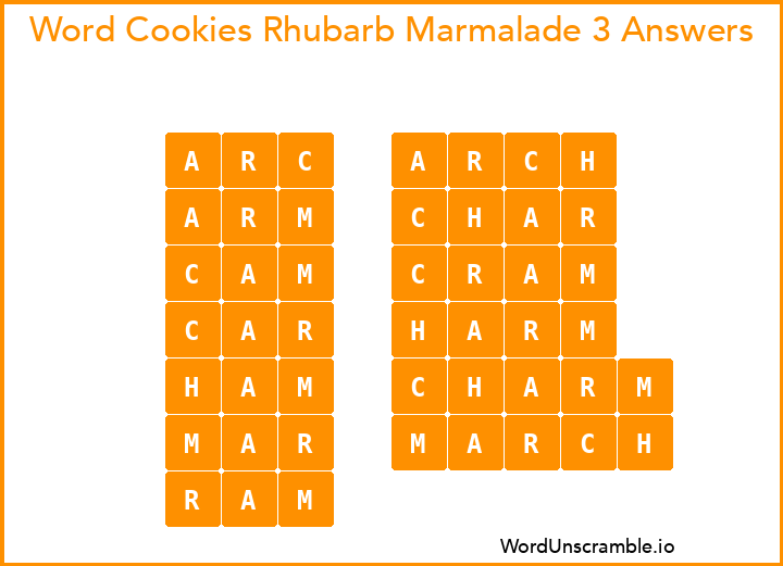 Word Cookies Rhubarb Marmalade 3 Answers
