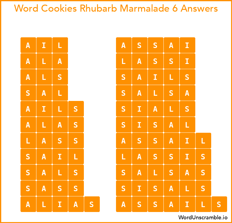Word Cookies Rhubarb Marmalade 6 Answers