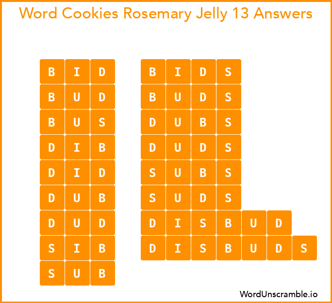 Word Cookies Rosemary Jelly 13 Answers