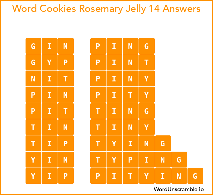 Word Cookies Rosemary Jelly 14 Answers
