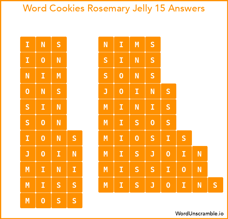 Word Cookies Rosemary Jelly 15 Answers