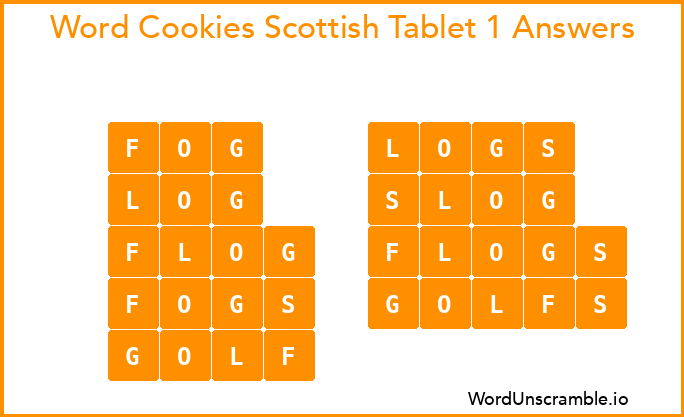 Word Cookies Scottish Tablet 1 Answers