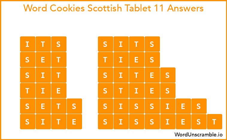 Word Cookies Scottish Tablet 11 Answers