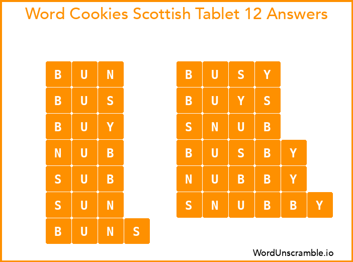 Word Cookies Scottish Tablet 12 Answers
