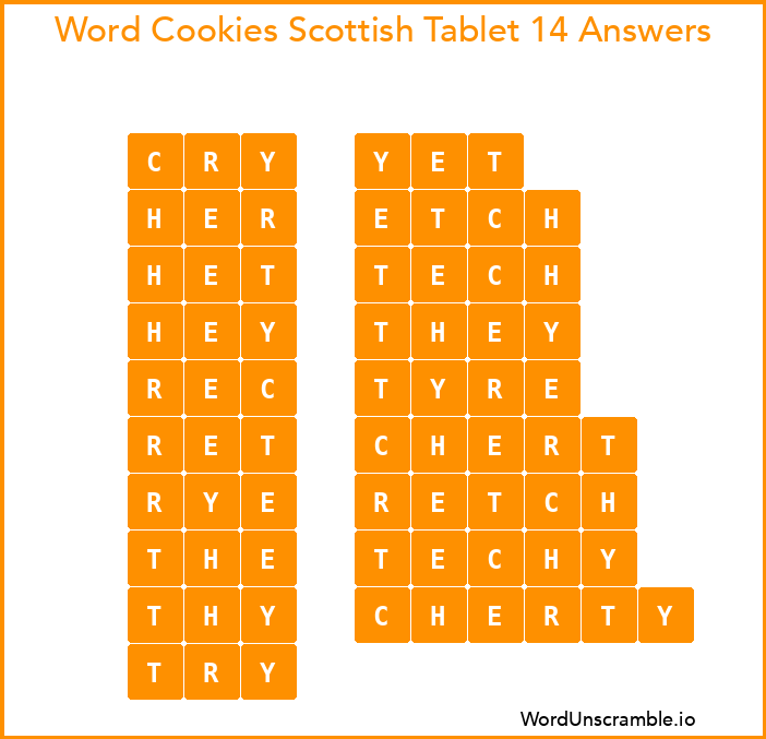 Word Cookies Scottish Tablet 14 Answers