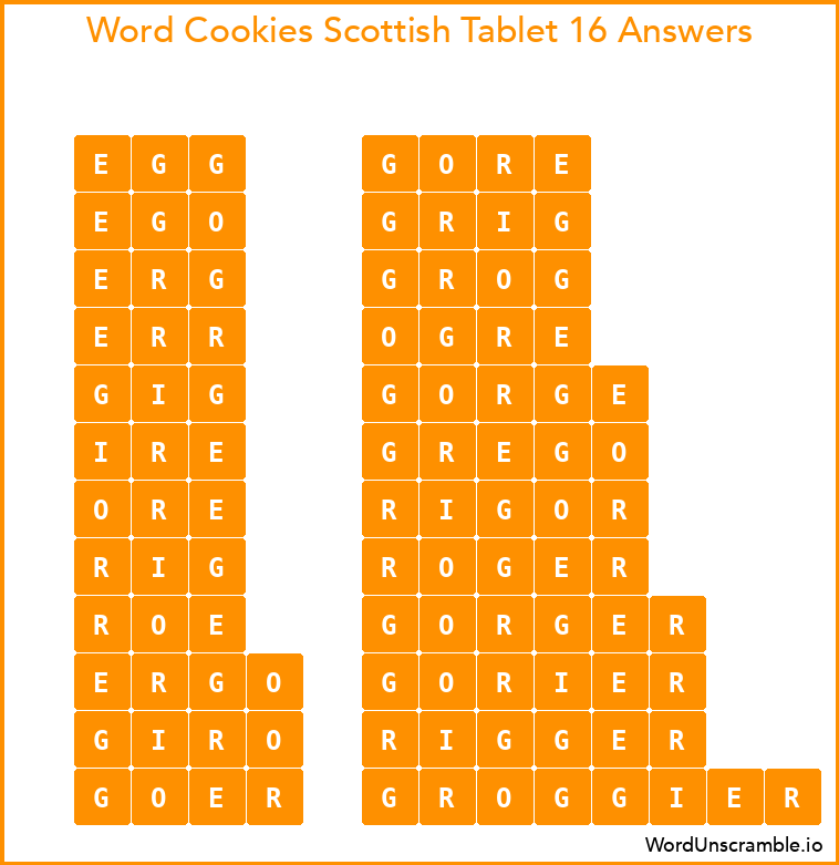 Word Cookies Scottish Tablet 16 Answers