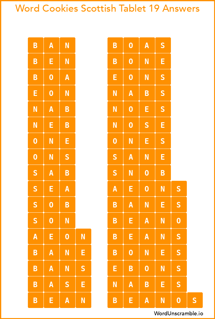 Word Cookies Scottish Tablet 19 Answers