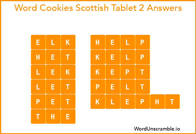 Word Cookies Scottish Tablet 2 Answers