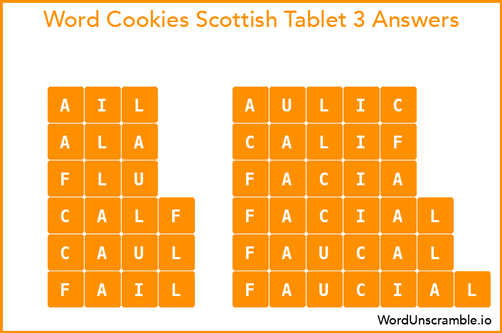 Word Cookies Scottish Tablet 3 Answers