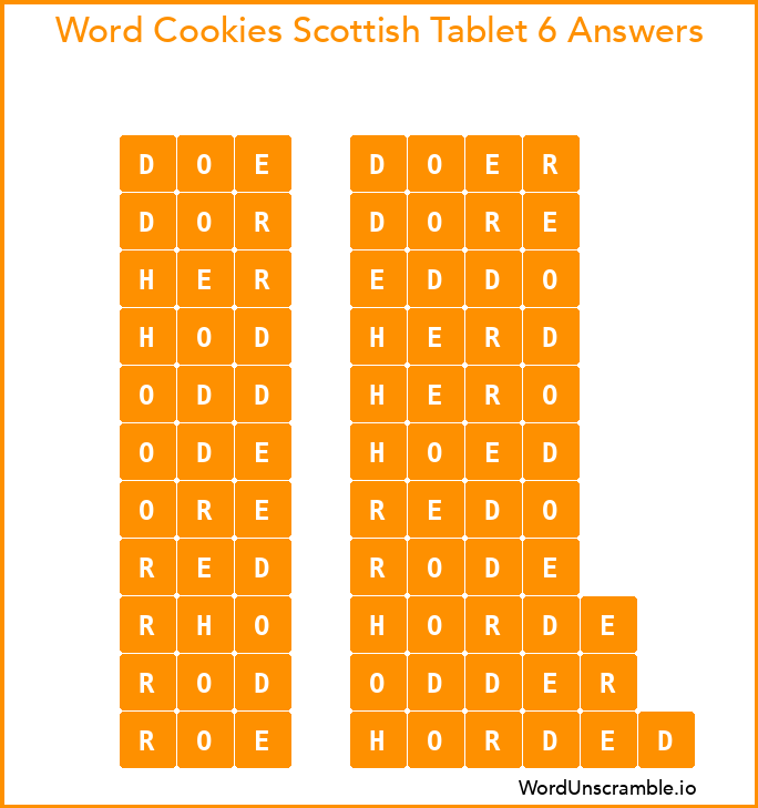 Word Cookies Scottish Tablet 6 Answers