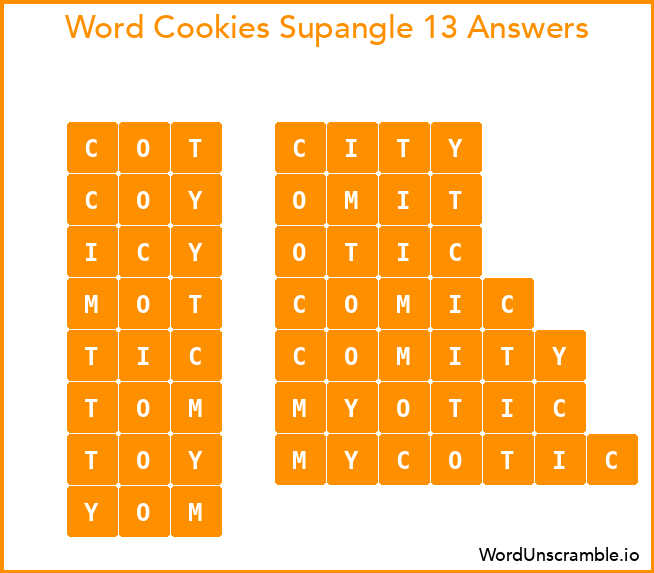 Word Cookies Supangle 13 Answers