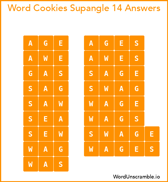 Word Cookies Supangle 14 Answers