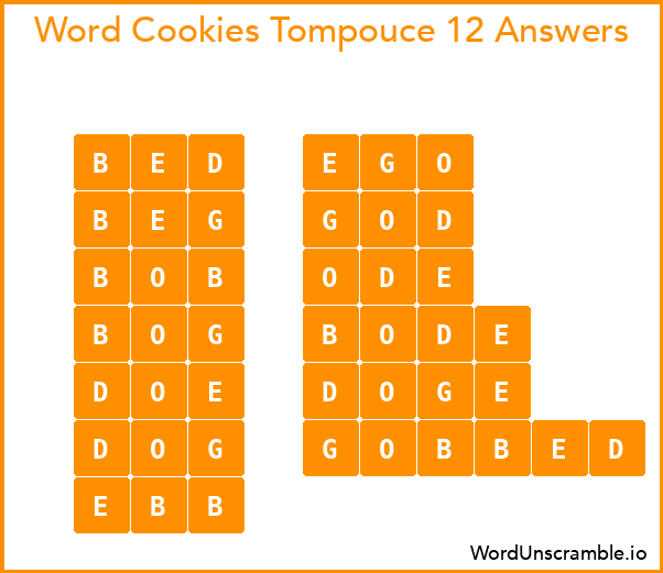 Word Cookies Tompouce 12 Answers