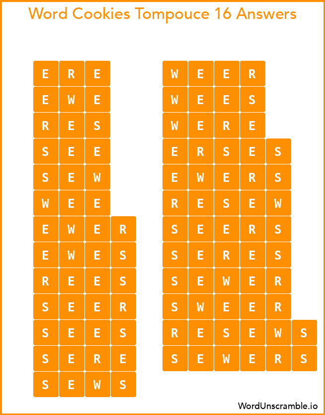 Word Cookies Tompouce 16 Answers