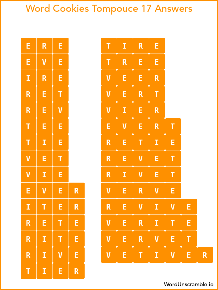 Word Cookies Tompouce 17 Answers