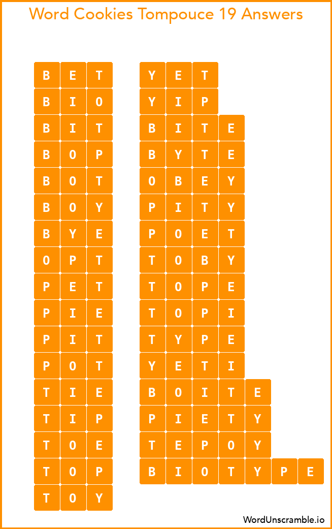 Word Cookies Tompouce 19 Answers