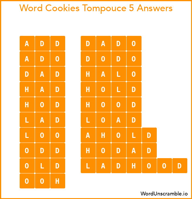 Word Cookies Tompouce 5 Answers
