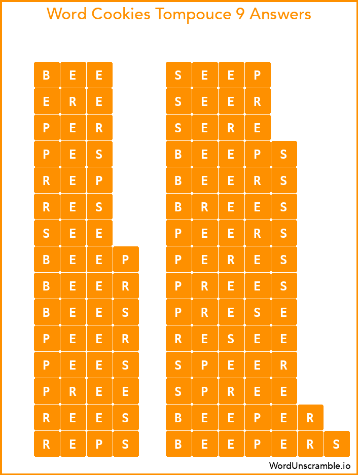 Word Cookies Tompouce 9 Answers