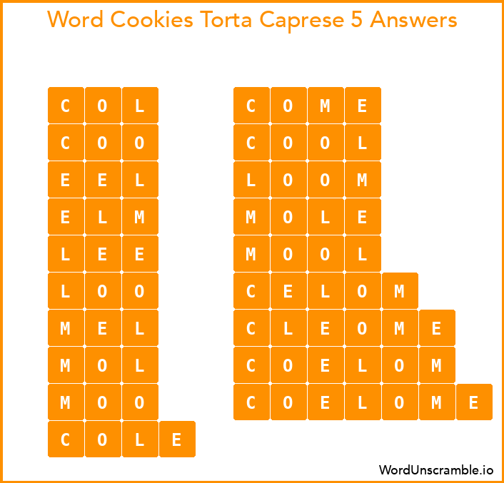 Word Cookies Torta Caprese 5 Answers