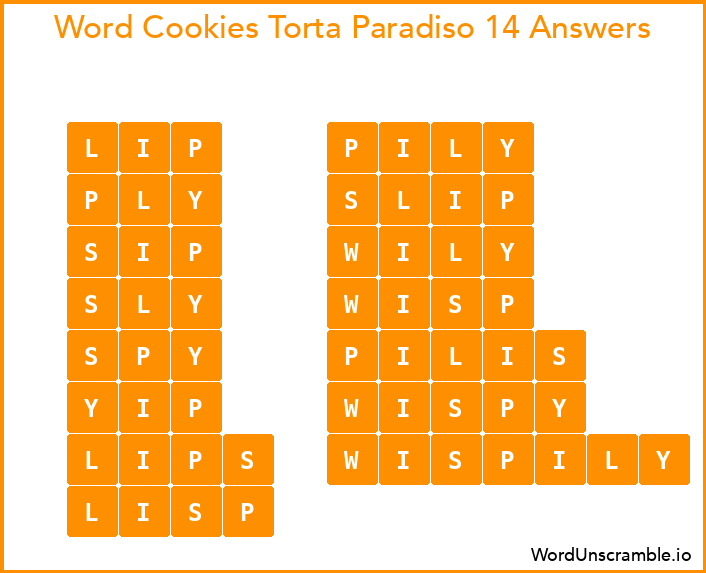 Word Cookies Torta Paradiso 14 Answers