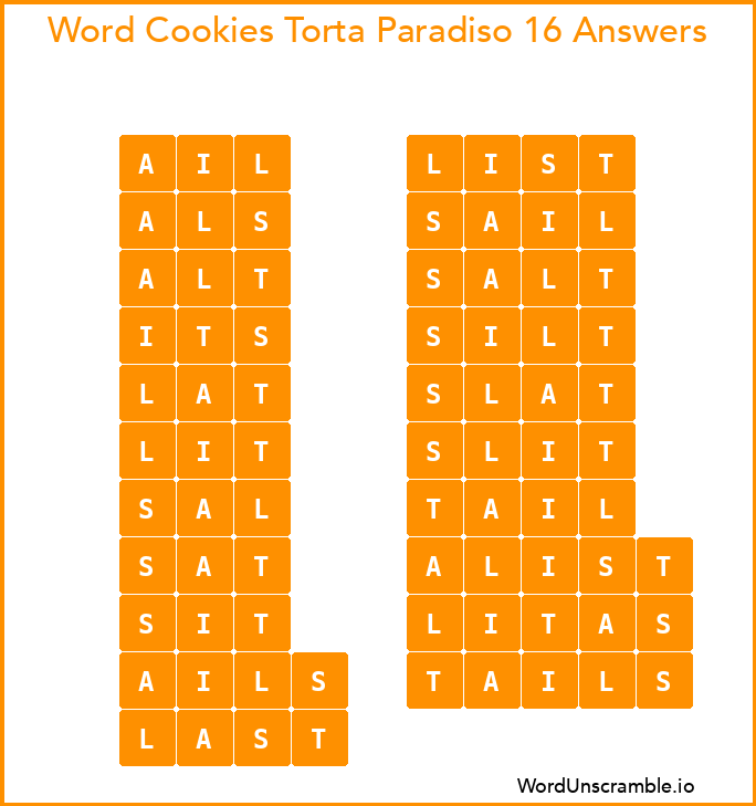 Word Cookies Torta Paradiso 16 Answers