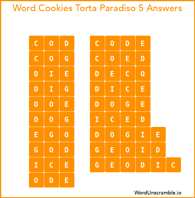Word Cookies Torta Paradiso 5 Answers