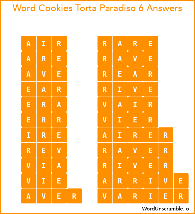 Word Cookies Torta Paradiso 6 Answers