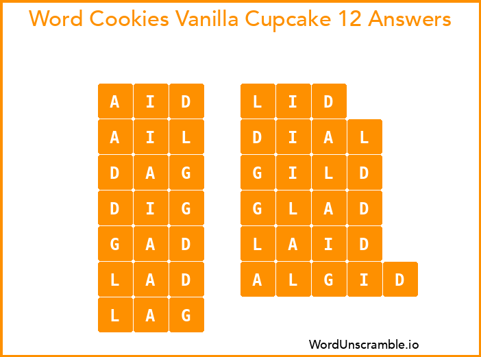 Word Cookies Vanilla Cupcake 12 Answers