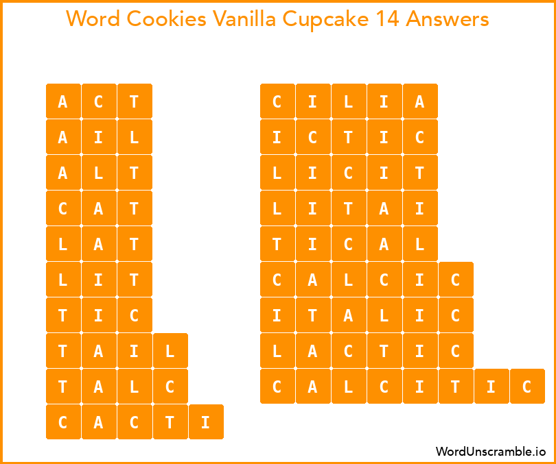 Word Cookies Vanilla Cupcake 14 Answers