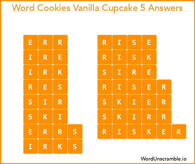Word Cookies Vanilla Cupcake 5 Answers